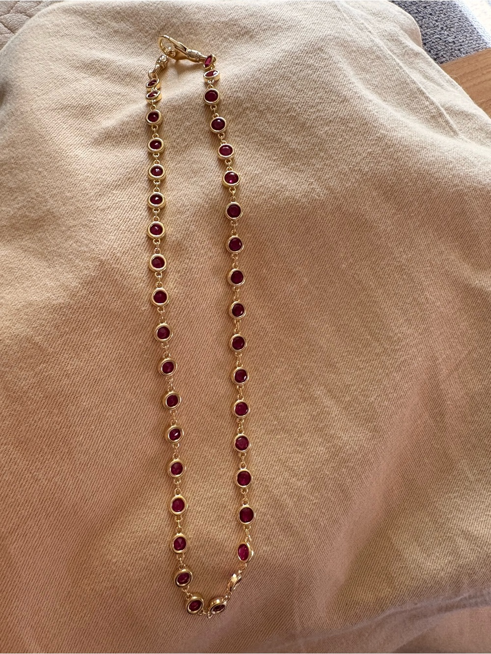 NWOT Gold-Tone Ruby Bezel Link Necklace -  14k plated over brass 16’